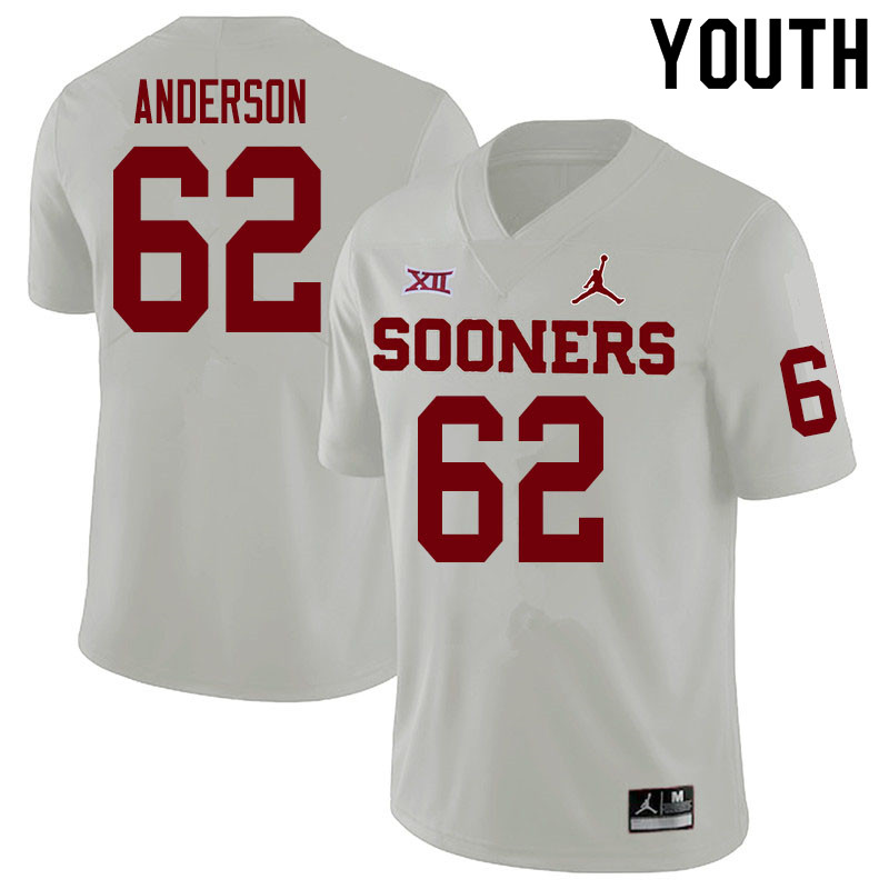Youth #62 Nate Anderson Oklahoma Sooners College Football Jerseys Sale-White - Click Image to Close